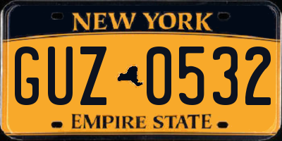 NY license plate GUZ0532