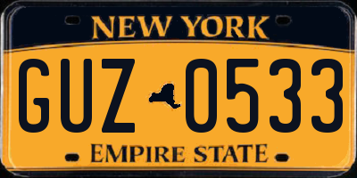 NY license plate GUZ0533
