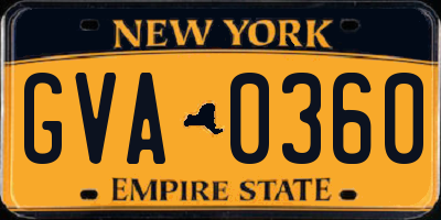 NY license plate GVA0360