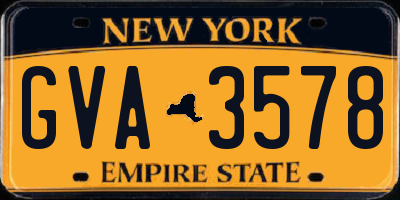 NY license plate GVA3578