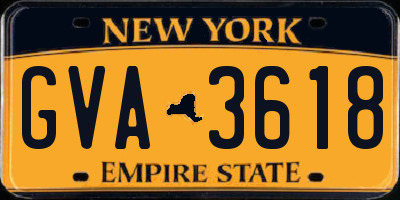 NY license plate GVA3618