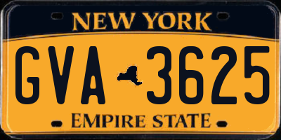 NY license plate GVA3625