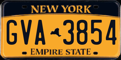 NY license plate GVA3854