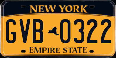 NY license plate GVB0322