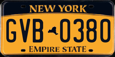 NY license plate GVB0380