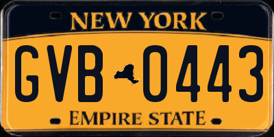 NY license plate GVB0443