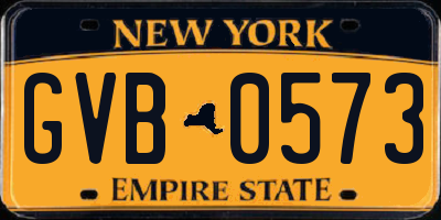 NY license plate GVB0573