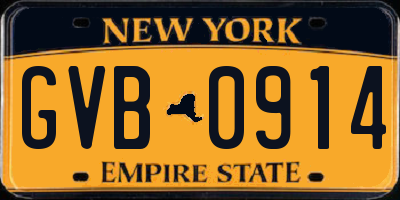NY license plate GVB0914