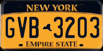 NY license plate GVB3203