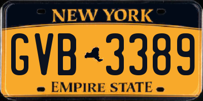 NY license plate GVB3389