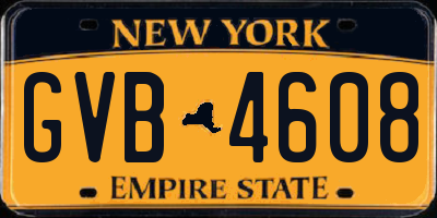 NY license plate GVB4608