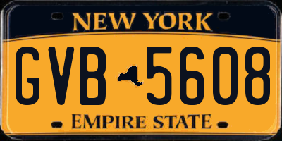 NY license plate GVB5608