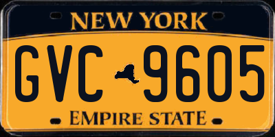NY license plate GVC9605