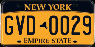 NY license plate GVD0029