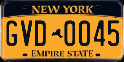 NY license plate GVD0045