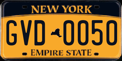NY license plate GVD0050