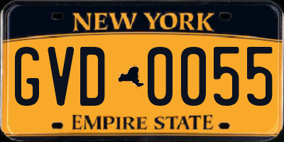 NY license plate GVD0055