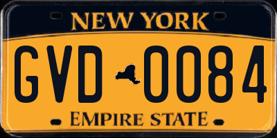 NY license plate GVD0084