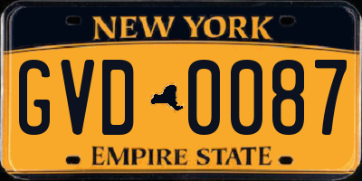 NY license plate GVD0087