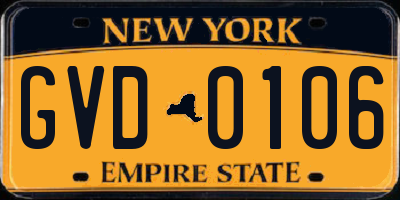 NY license plate GVD0106