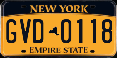 NY license plate GVD0118