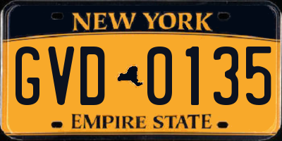 NY license plate GVD0135