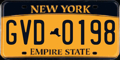 NY license plate GVD0198