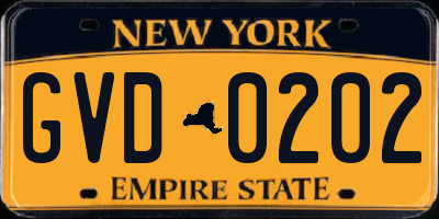 NY license plate GVD0202