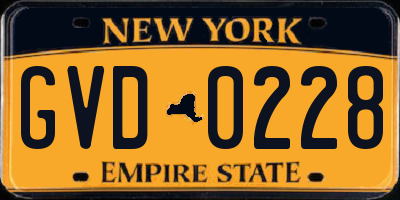 NY license plate GVD0228