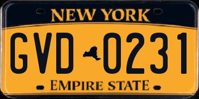 NY license plate GVD0231