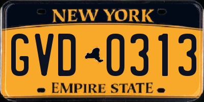 NY license plate GVD0313