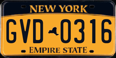 NY license plate GVD0316