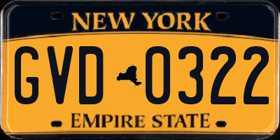 NY license plate GVD0322