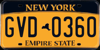NY license plate GVD0360