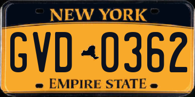NY license plate GVD0362