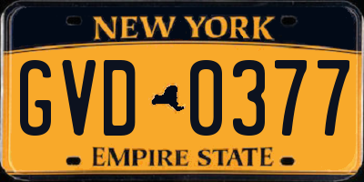 NY license plate GVD0377