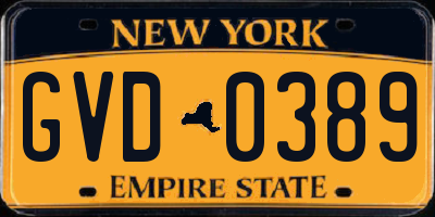 NY license plate GVD0389