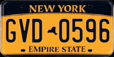 NY license plate GVD0596