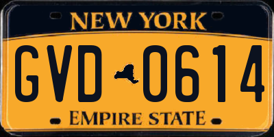 NY license plate GVD0614