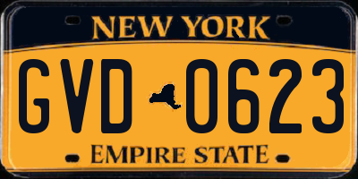 NY license plate GVD0623