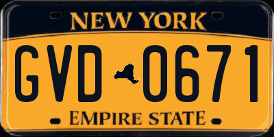 NY license plate GVD0671