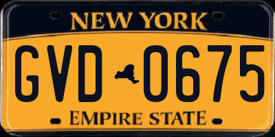 NY license plate GVD0675