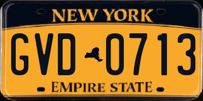 NY license plate GVD0713