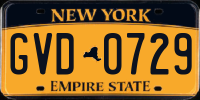NY license plate GVD0729