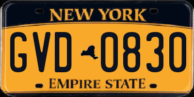NY license plate GVD0830