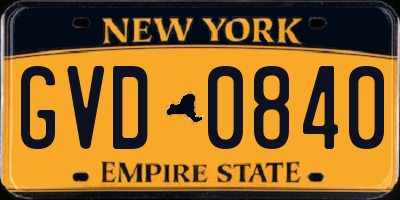 NY license plate GVD0840