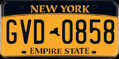 NY license plate GVD0858