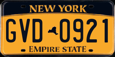 NY license plate GVD0921