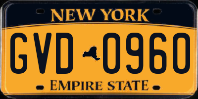 NY license plate GVD0960