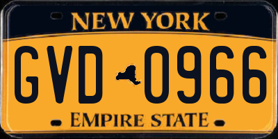 NY license plate GVD0966